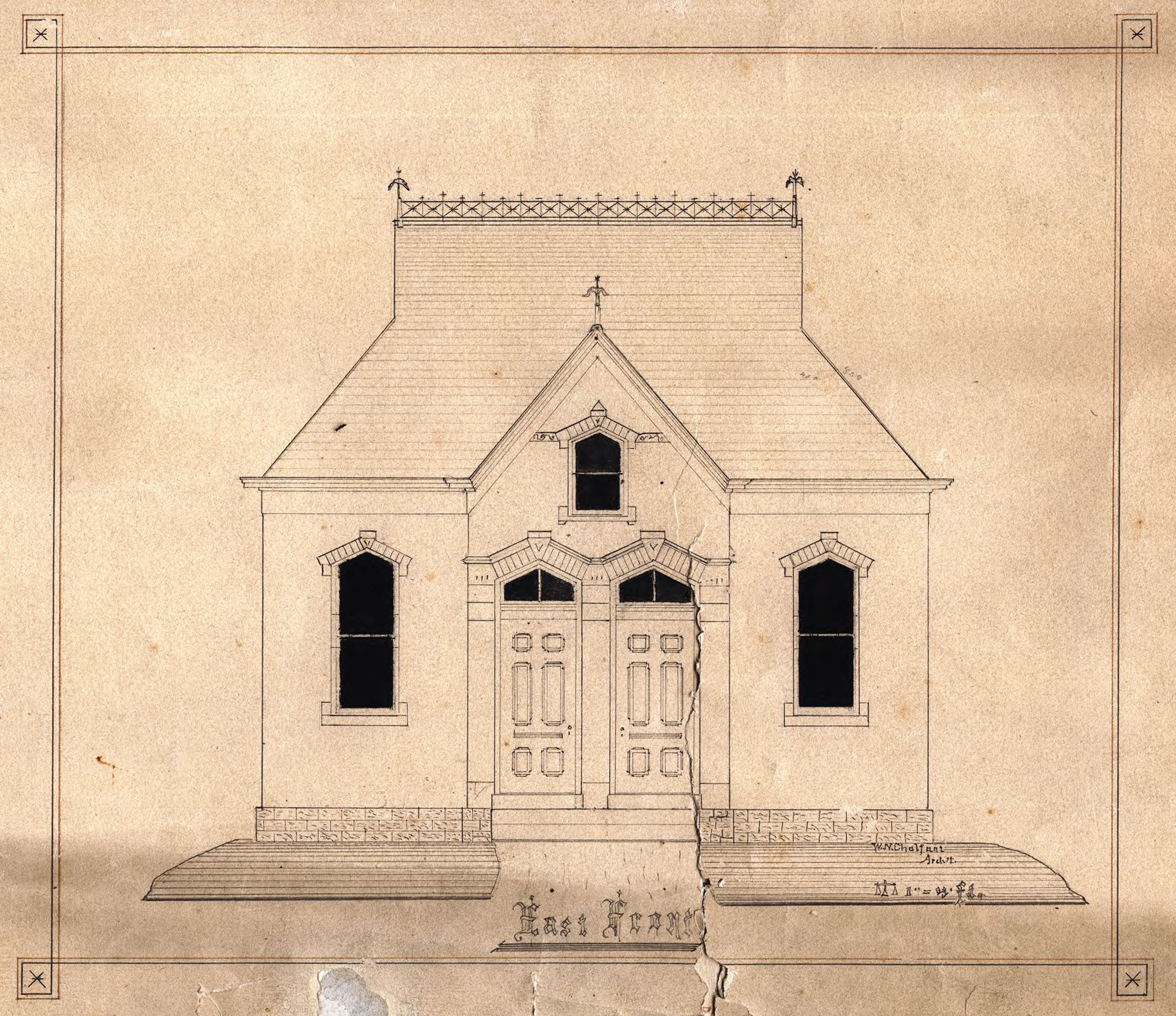 Water Closet East Elevation, building sketch by W.N. Chalfant