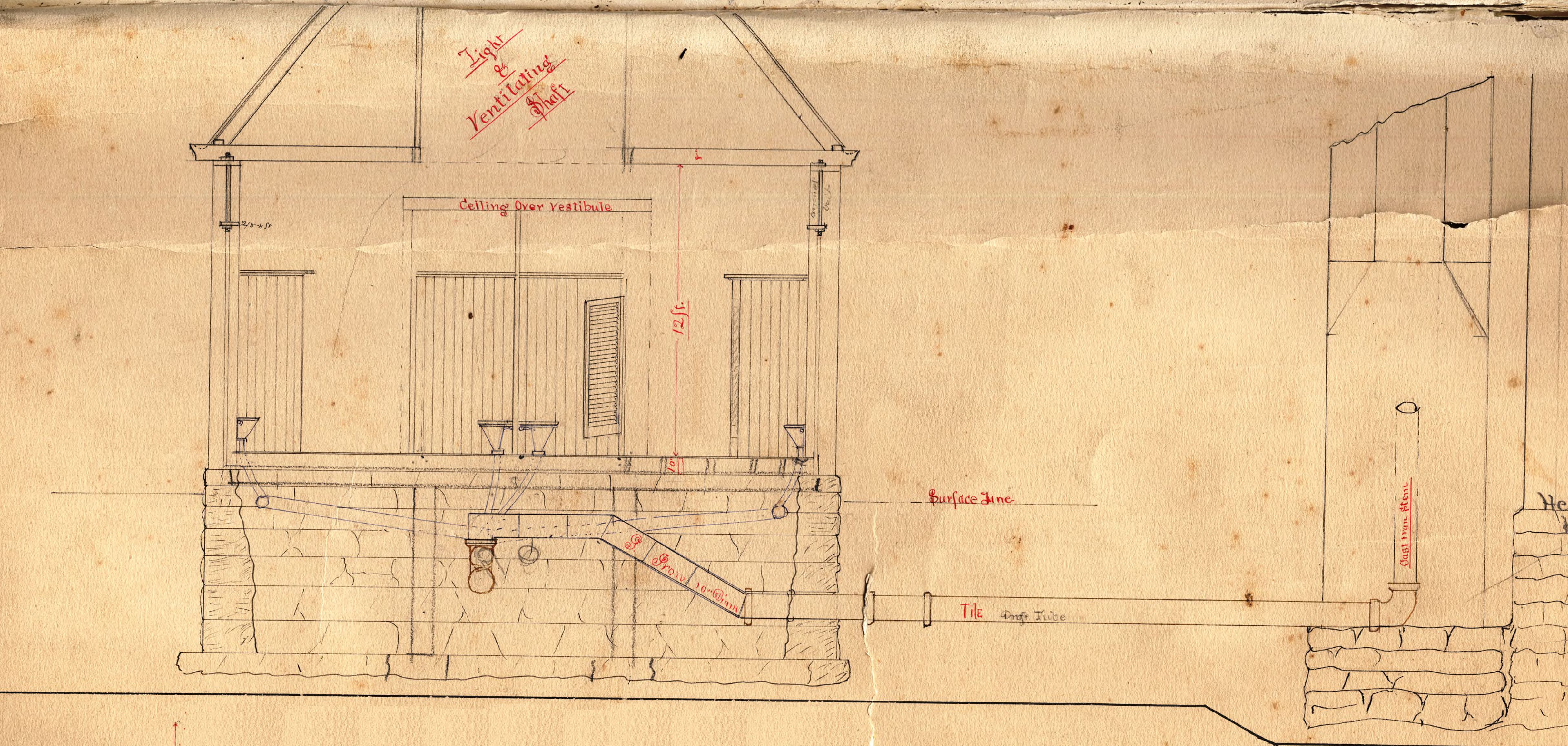 Water Closet East Elevation with Plumbing Plan