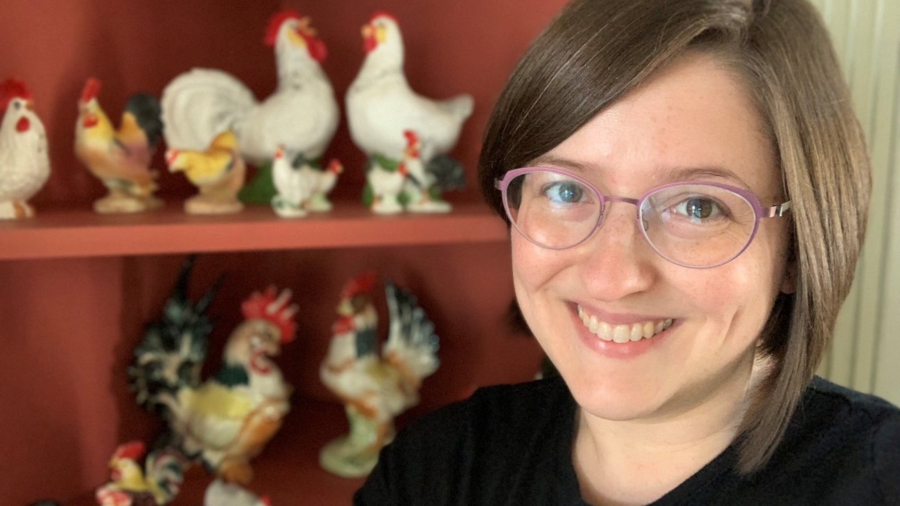 Sara with her "CLUCKtion" of Vintage Chickens